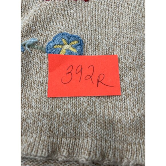 Vintage Style Floral Embroidered Beige Knit Short-Sleeve Top - Picture 7 of 8